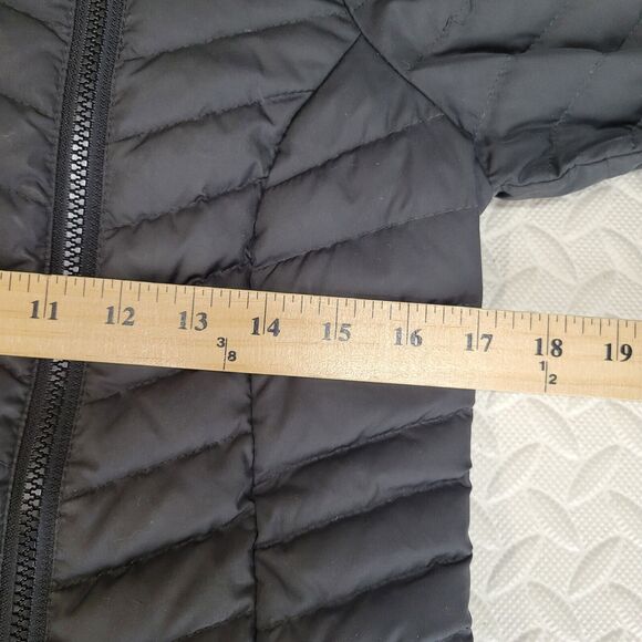 Athleta Down Puffer Coat Womens Small Black Asymmetrical Zip Lightweight Quilted - Picture 8 of 11